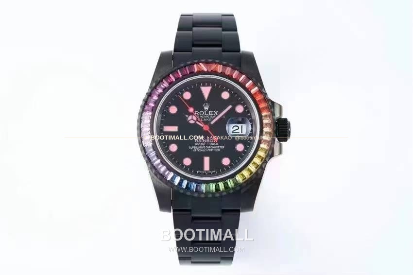 롤렉스 서브마리너 904L스틸 블랙다이얼 레인보우베젤 오토매틱 Rolex Submariner 904L Steel Black Dial Rainbow Bezel Automatic 40mm 1