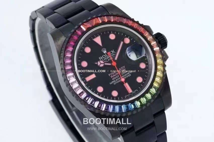 롤렉스 서브마리너 904L스틸 블랙다이얼 레인보우베젤 오토매틱 Rolex Submariner 904L Steel Black Dial Rainbow Bezel Automatic 40mm 2