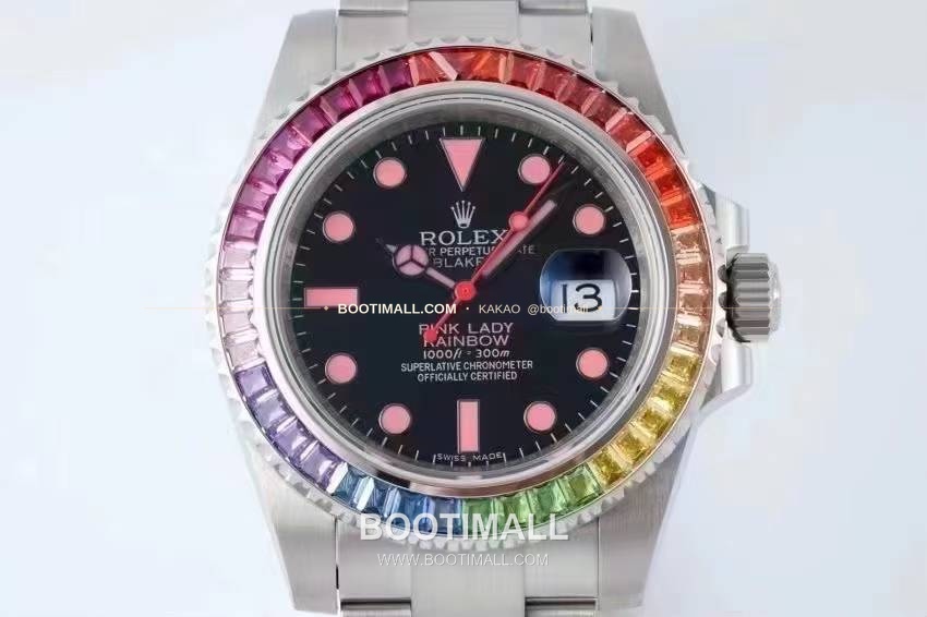 롤렉스 서브마리너 904L스틸 블랙다이얼 레인보우베젤 오토매틱 Rolex Submariner 904L Steel Black Dial Rainbow Bezel Automatic 40mm 1