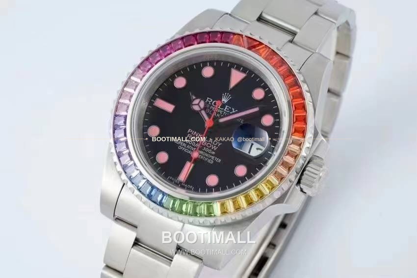 롤렉스 서브마리너 904L스틸 블랙다이얼 레인보우베젤 오토매틱 Rolex Submariner 904L Steel Black Dial Rainbow Bezel Automatic 40mm 2
