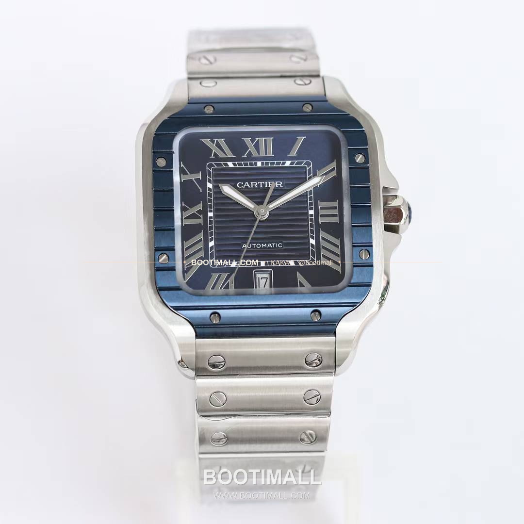 까르띠에 산토스 스틸 블루베젤 러버스트랩 오토매틱 Cartier Santos Steel Blue Bezel Rubber Strap Automatic 39.8mm 2
