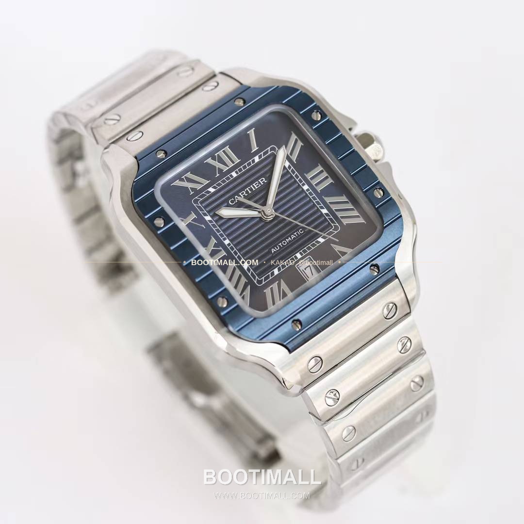 까르띠에 산토스 스틸 블루베젤 러버스트랩 오토매틱 Cartier Santos Steel Blue Bezel Rubber Strap Automatic 39.8mm 3