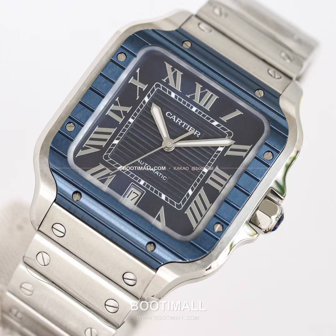 까르띠에 산토스 스틸 블루베젤 러버스트랩 오토매틱 Cartier Santos Steel Blue Bezel Rubber Strap Automatic 39.8mm 4