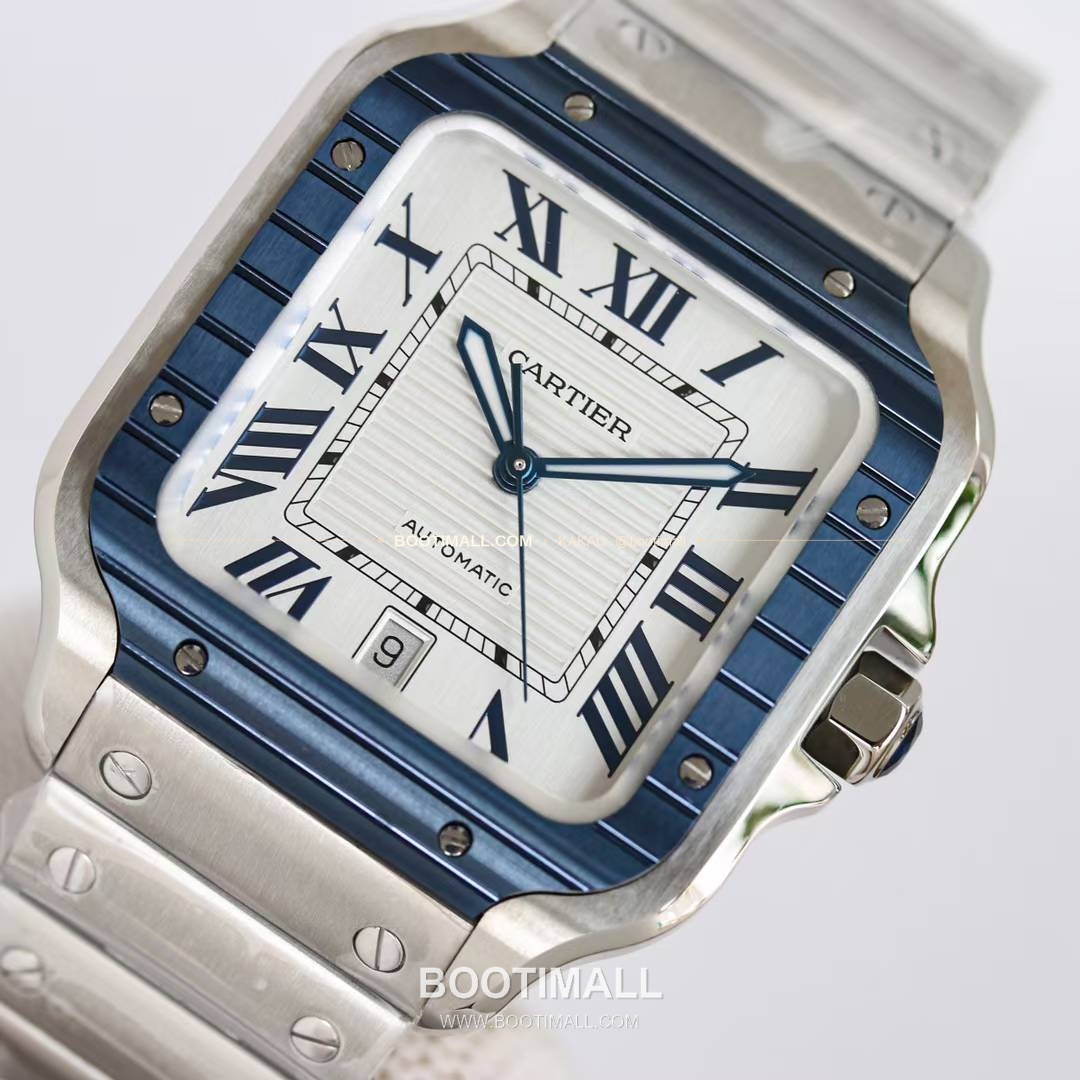 까르띠에 산토스 스틸 블루베젤 러버스트랩 오토매틱 Cartier Santos Steel Blue Bezel Rubber Strap Automatic 39.8mm 4