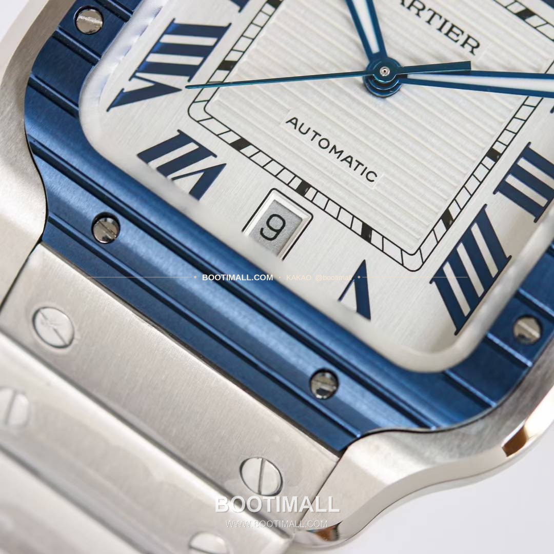 까르띠에 산토스 스틸 블루베젤 러버스트랩 오토매틱 Cartier Santos Steel Blue Bezel Rubber Strap Automatic 39.8mm 6