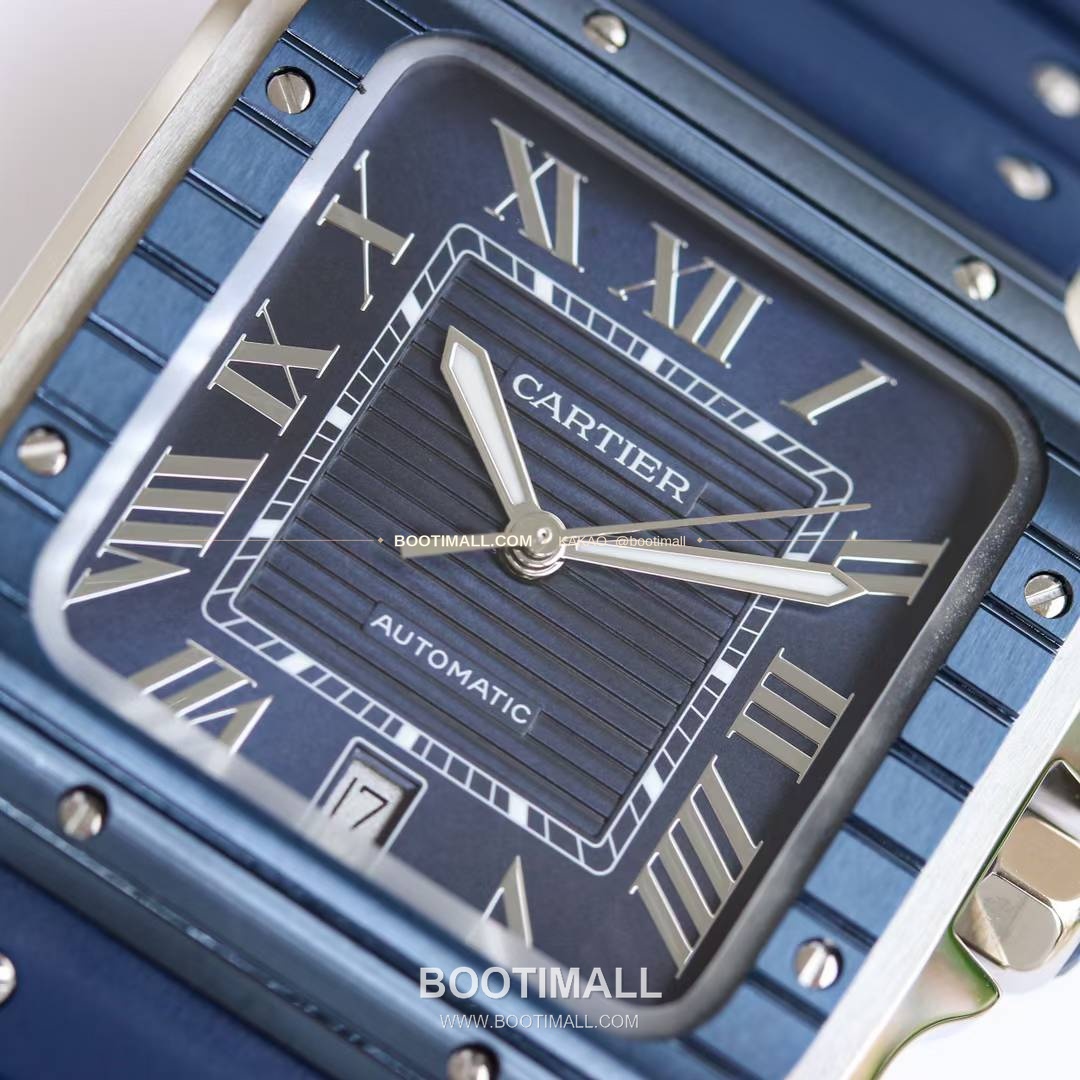 까르띠에 산토스 스틸 블루베젤 러버스트랩 오토매틱 Cartier Santos Steel Blue Bezel Rubber Strap Automatic 39.8mm 4