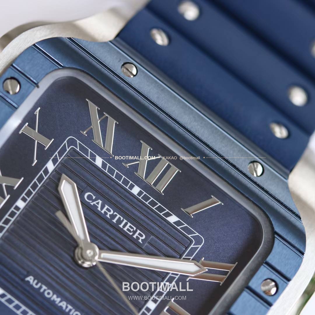 까르띠에 산토스 스틸 블루베젤 러버스트랩 오토매틱 Cartier Santos Steel Blue Bezel Rubber Strap Automatic 39.8mm 5