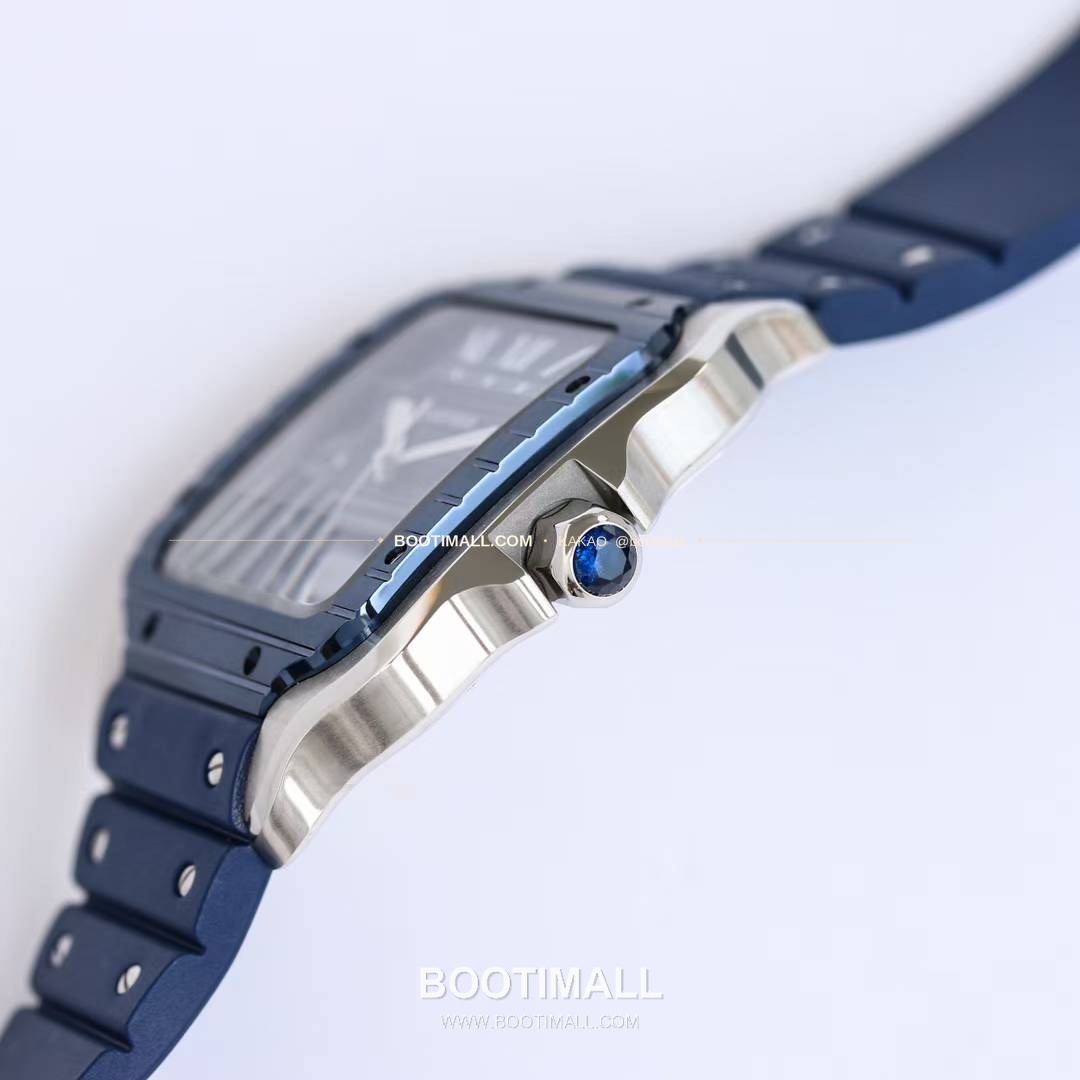 까르띠에 산토스 스틸 블루베젤 러버스트랩 오토매틱 Cartier Santos Steel Blue Bezel Rubber Strap Automatic 39.8mm 7