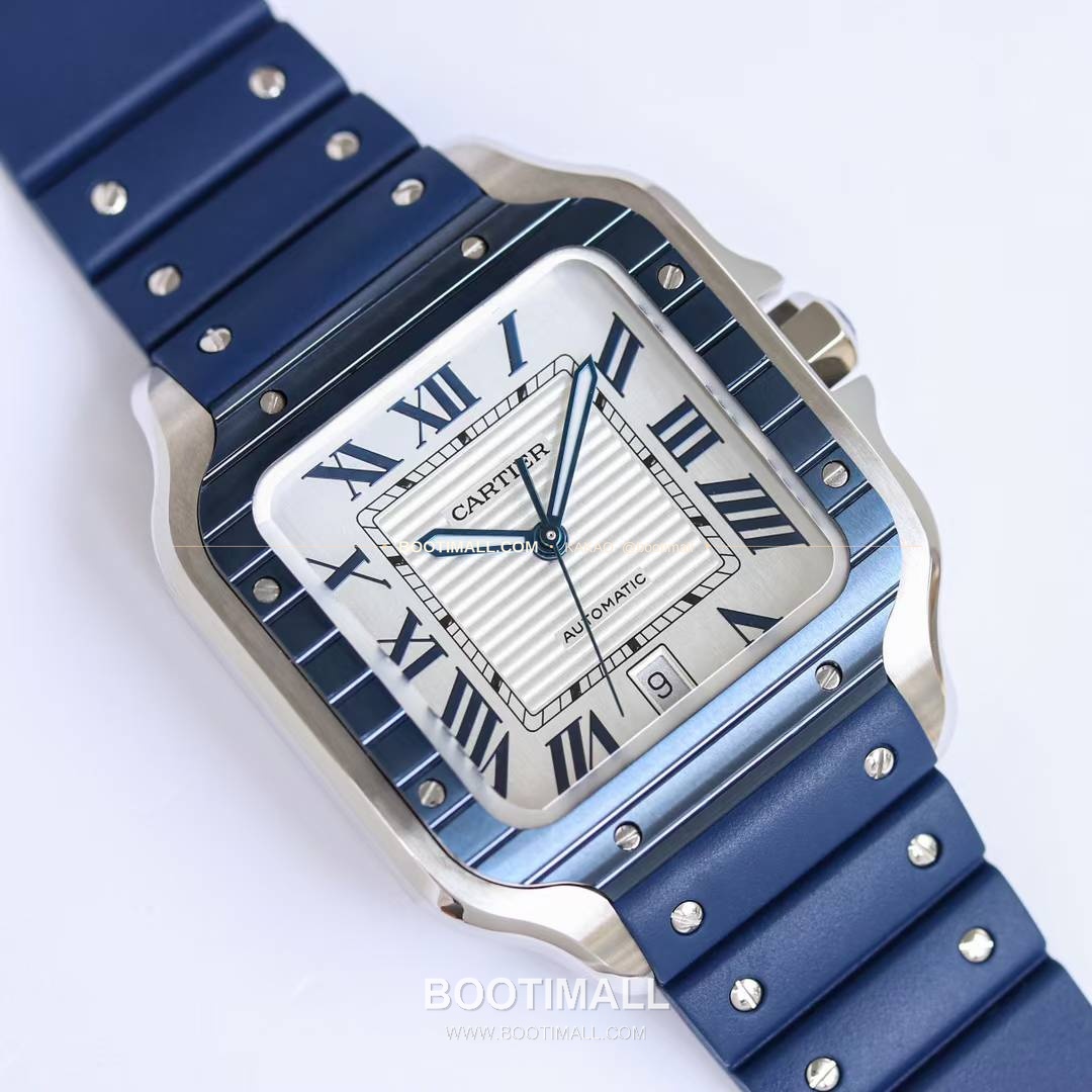 까르띠에 산토스 스틸 블루베젤 러버스트랩 오토매틱 Cartier Santos Steel Blue Bezel Rubber Strap Automatic 39.8mm 2