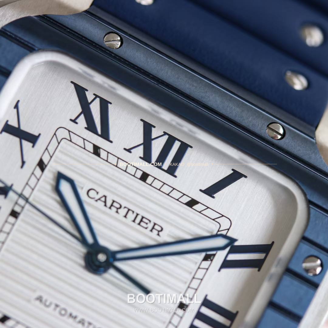 까르띠에 산토스 스틸 블루베젤 러버스트랩 오토매틱 Cartier Santos Steel Blue Bezel Rubber Strap Automatic 39.8mm 4
