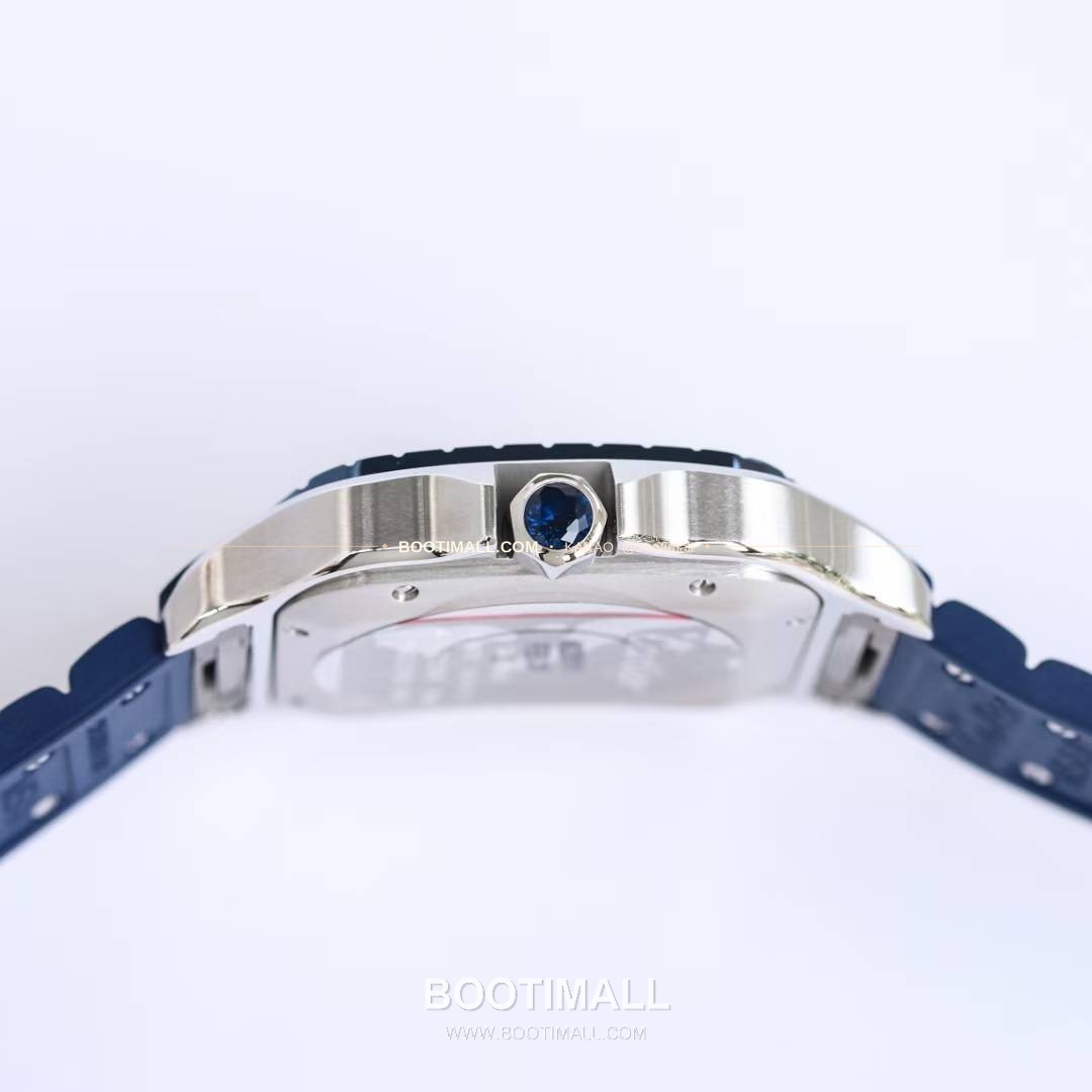 까르띠에 산토스 스틸 블루베젤 러버스트랩 오토매틱 Cartier Santos Steel Blue Bezel Rubber Strap Automatic 39.8mm 6
