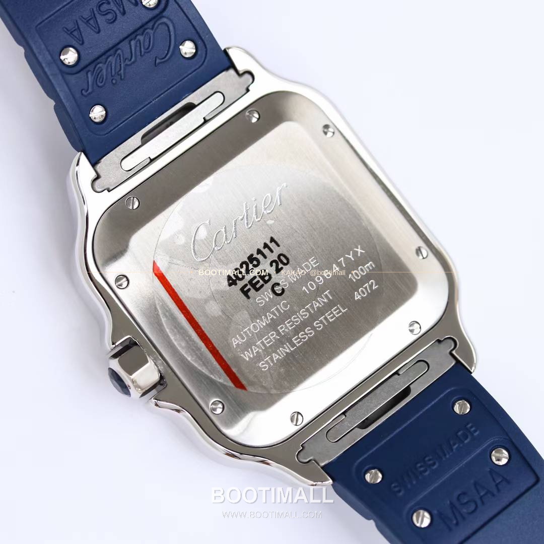까르띠에 산토스 스틸 블루베젤 러버스트랩 오토매틱 Cartier Santos Steel Blue Bezel Rubber Strap Automatic 39.8mm 8