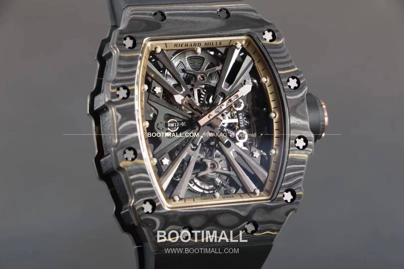리차드밀 RM12-01 골드 카본 TPT 플로팅 투르비용 스켈레톤 수동 Richard Mille RM12-01 Gold Carbon TPT Floating Tourbillon Skeleton Manual 3
