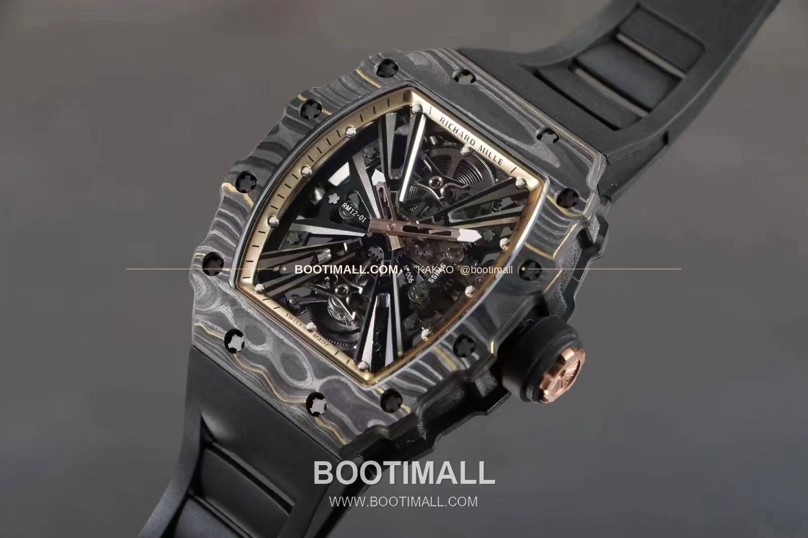 리차드밀 RM12-01 골드 카본 TPT 플로팅 투르비용 스켈레톤 수동 Richard Mille RM12-01 Gold Carbon TPT Floating Tourbillon Skeleton Manual 4