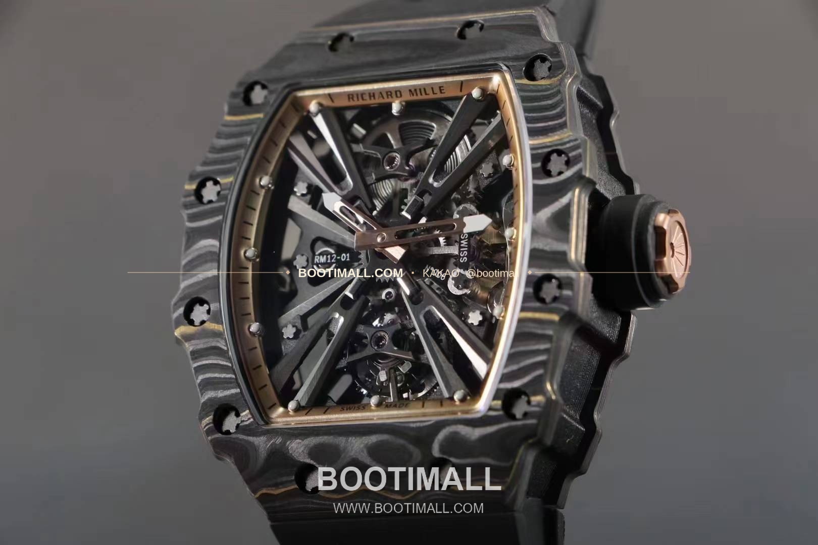 리차드밀 RM12-01 골드 카본 TPT 플로팅 투르비용 스켈레톤 수동 Richard Mille RM12-01 Gold Carbon TPT Floating Tourbillon Skeleton Manual 6