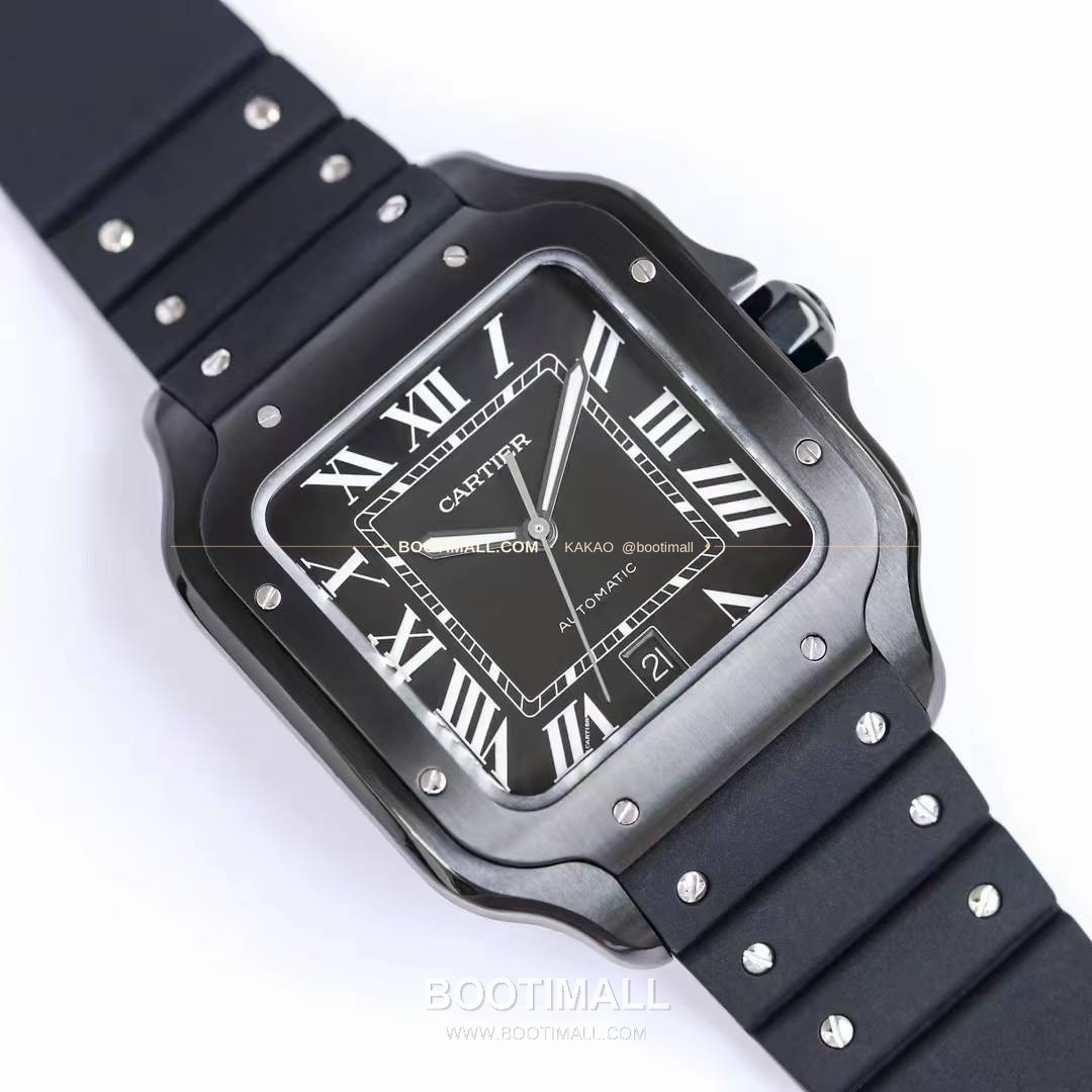 까르띠에 산토스 러버 스트랩 블랙다이얼 오토매틱 Cartier Santos Rubber Strap Black Dial Automatic 39.8mm 2