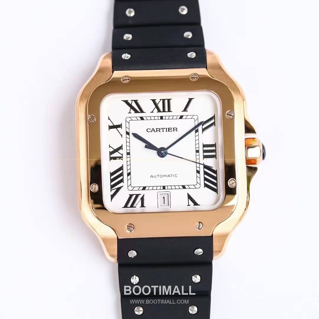 까르띠에 산토스 러버 스트랩 블랙다이얼 오토매틱 Cartier Santos Rubber Strap Black Dial Automatic 39.8mm 1