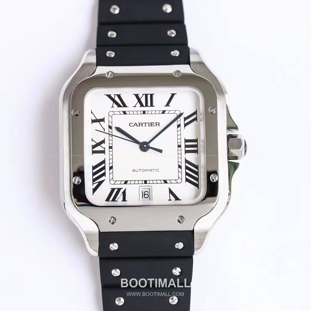 까르띠에 산토스 러버 스트랩 블랙다이얼 오토매틱 Cartier Santos Rubber Strap Black Dial Automatic 39.8mm 1