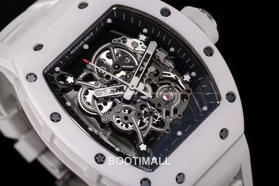 리차드밀 RM055 화이트 세라믹 스켈레톤 오토매틱 Richard Mille RM055 White Ceramic Skeleton Automatic 49.9x42.7mm 4