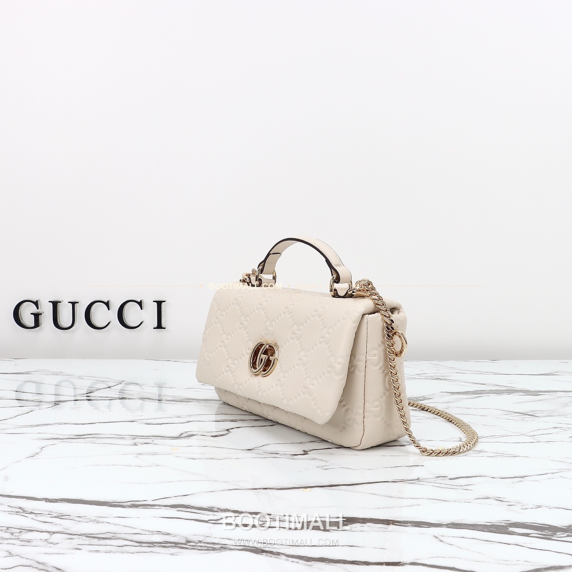 구찌 화이트 엠보싱 카프스킨 슬림 숄더백 Gucci White Embossed Calfskin Slim Shoulder Bag 806017 21cm 2