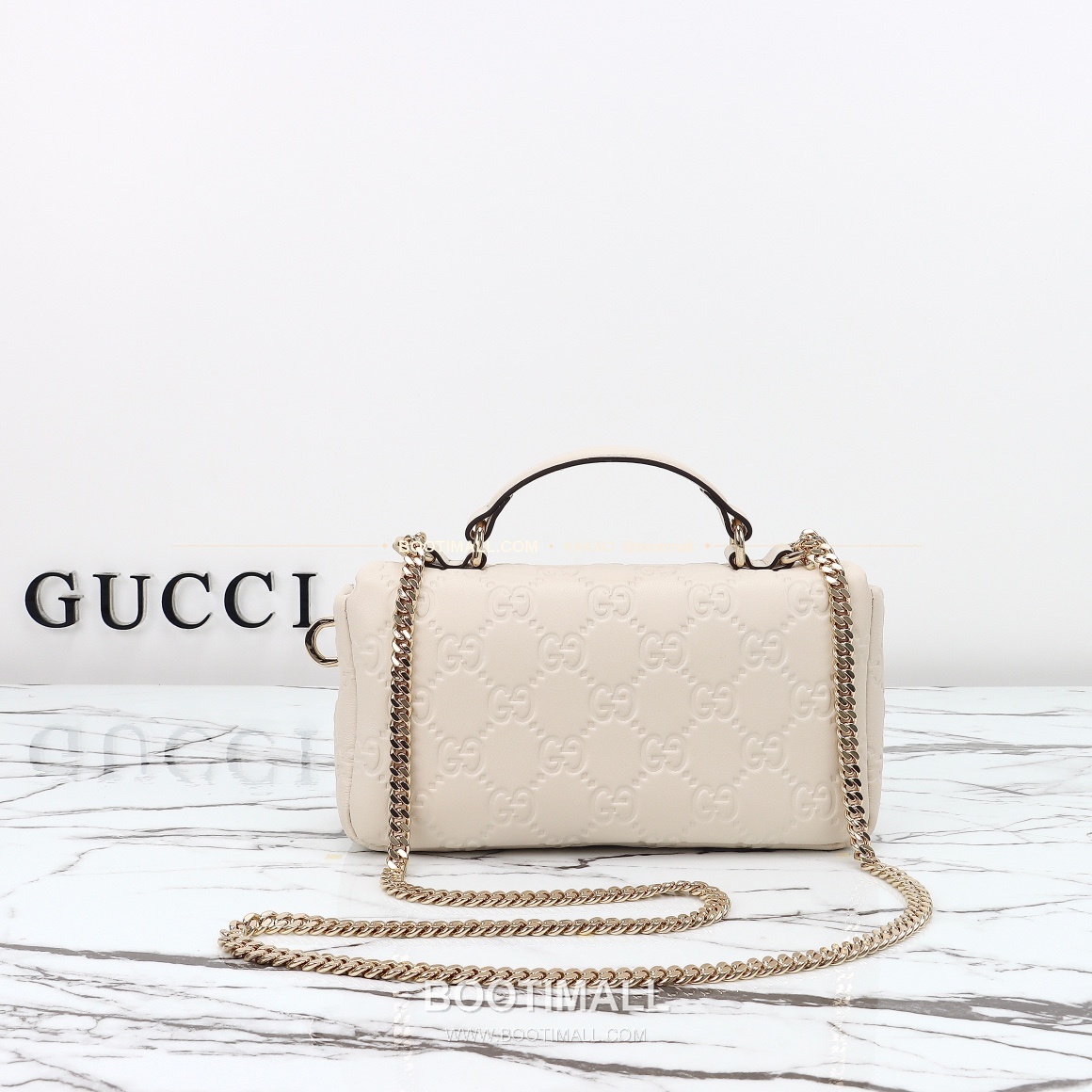 구찌 화이트 엠보싱 카프스킨 슬림 숄더백 Gucci White Embossed Calfskin Slim Shoulder Bag 806017 21cm 3