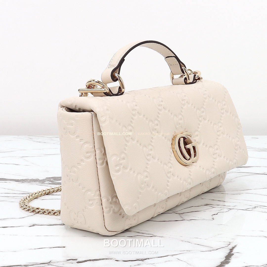 구찌 화이트 엠보싱 카프스킨 슬림 숄더백 Gucci White Embossed Calfskin Slim Shoulder Bag 806017 21cm 5
