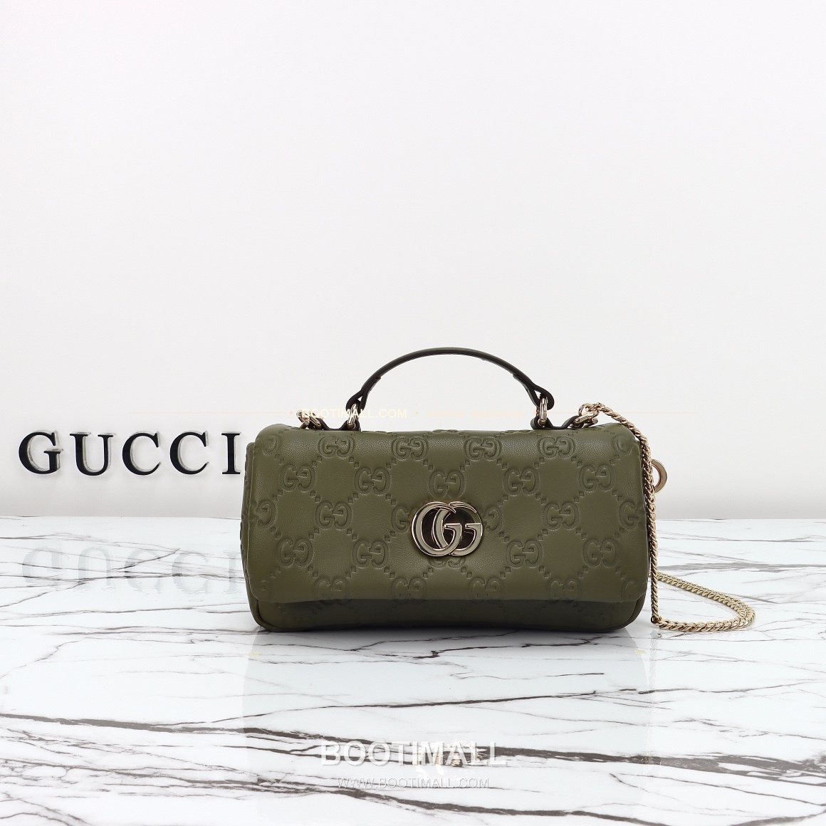 구찌 화이트 엠보싱 카프스킨 슬림 숄더백 Gucci White Embossed Calfskin Slim Shoulder Bag 806017 21cm 10
