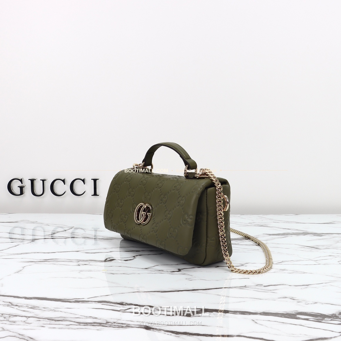 구찌 화이트 엠보싱 카프스킨 슬림 숄더백 Gucci White Embossed Calfskin Slim Shoulder Bag 806017 21cm 11