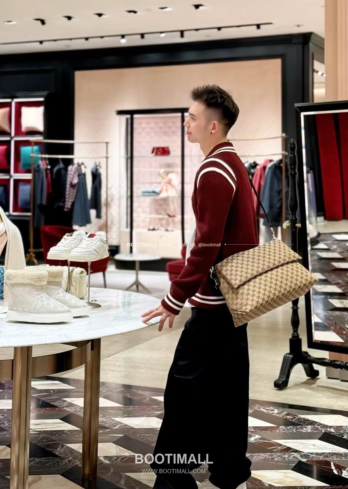 구찌 캔버스 레더 트림 구조 토트백 Gucci Canvas Leather Trim Structured Tote Bag 821616 36cm 1