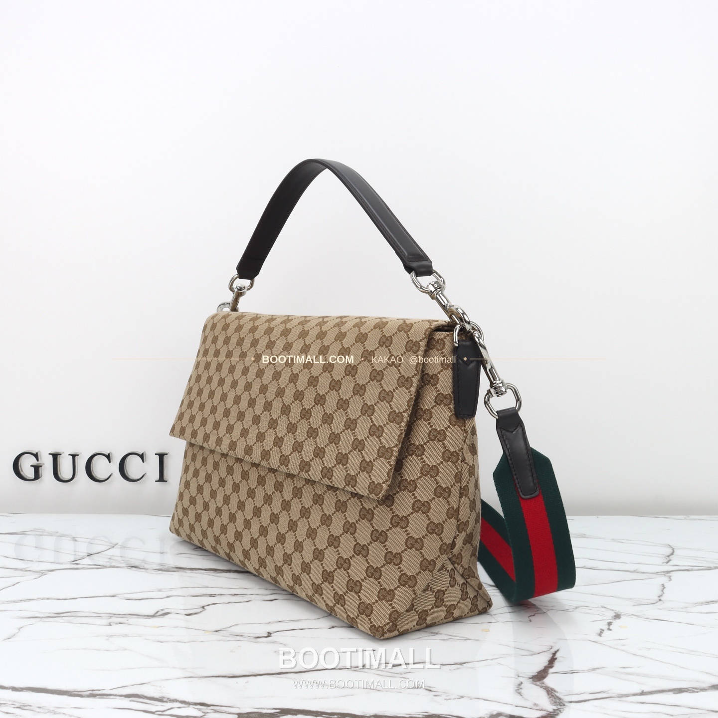 구찌 캔버스 레더 트림 구조 토트백 Gucci Canvas Leather Trim Structured Tote Bag 821616 36cm 11