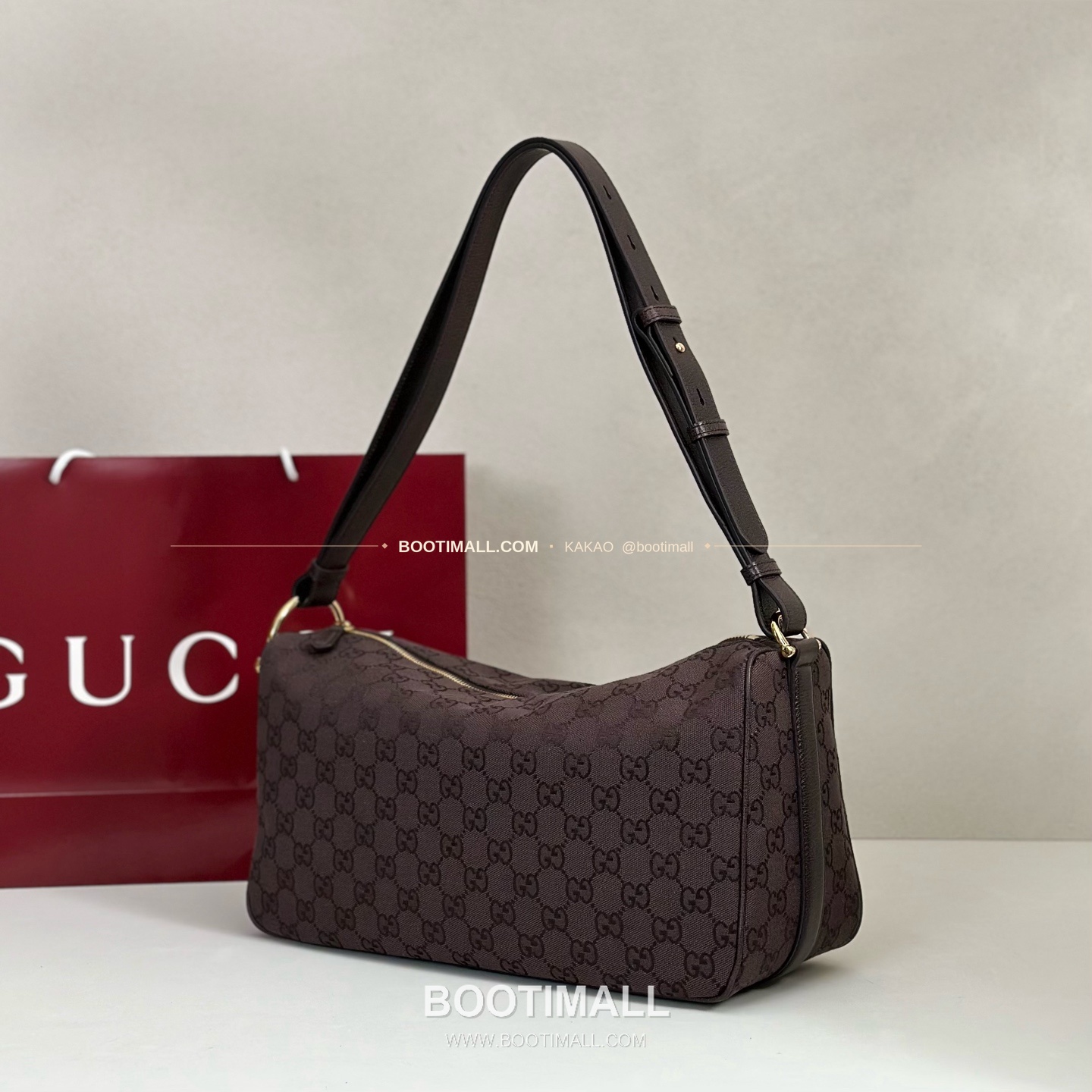 구찌 다크브라운 캔버스 레더 트림 구조 토트백 Gucci Dark Brown Canvas Leather Trim Structured Tote Bag 862530 38cm 2