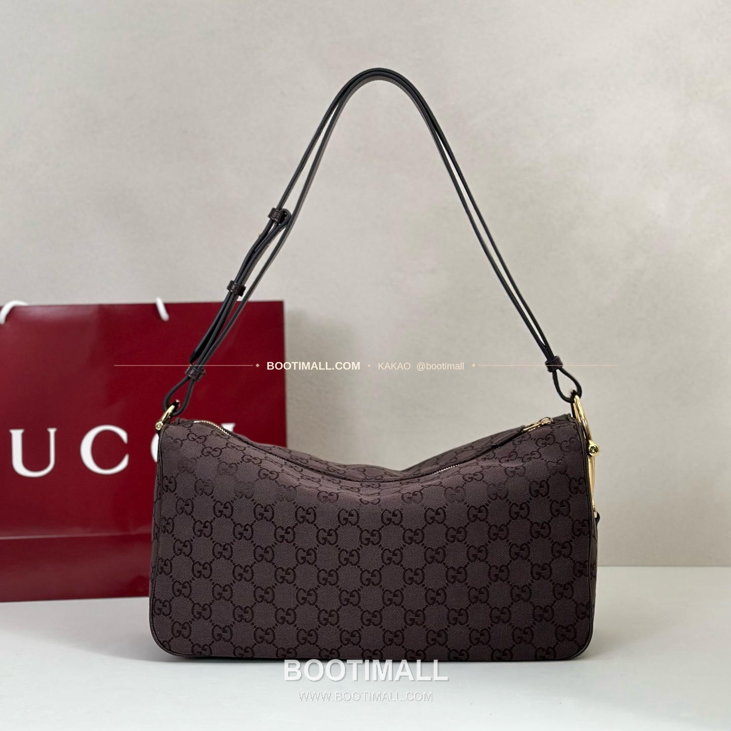구찌 다크브라운 캔버스 레더 트림 구조 토트백 Gucci Dark Brown Canvas Leather Trim Structured Tote Bag 862530 38cm 3