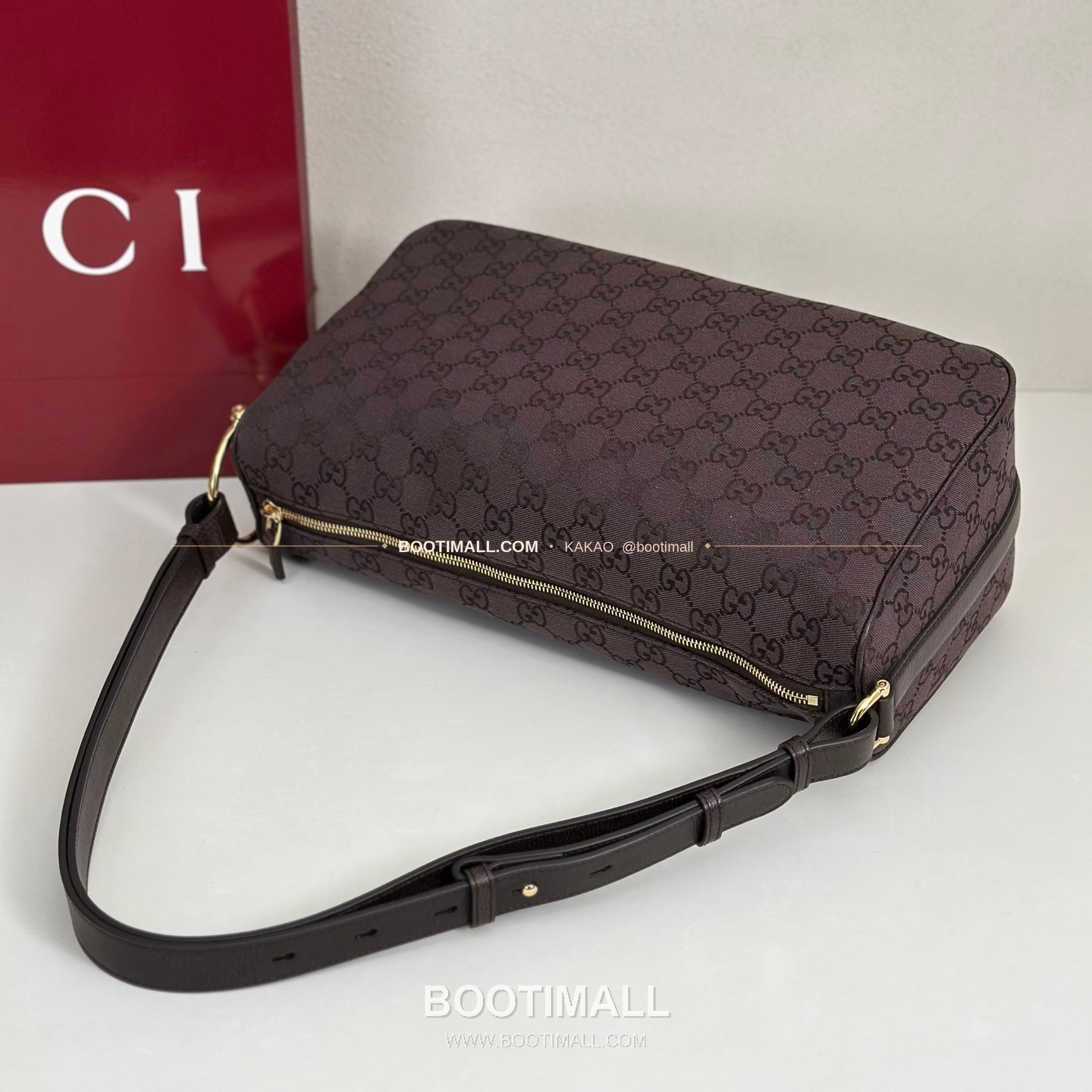 구찌 다크브라운 캔버스 레더 트림 구조 토트백 Gucci Dark Brown Canvas Leather Trim Structured Tote Bag 862530 38cm 6