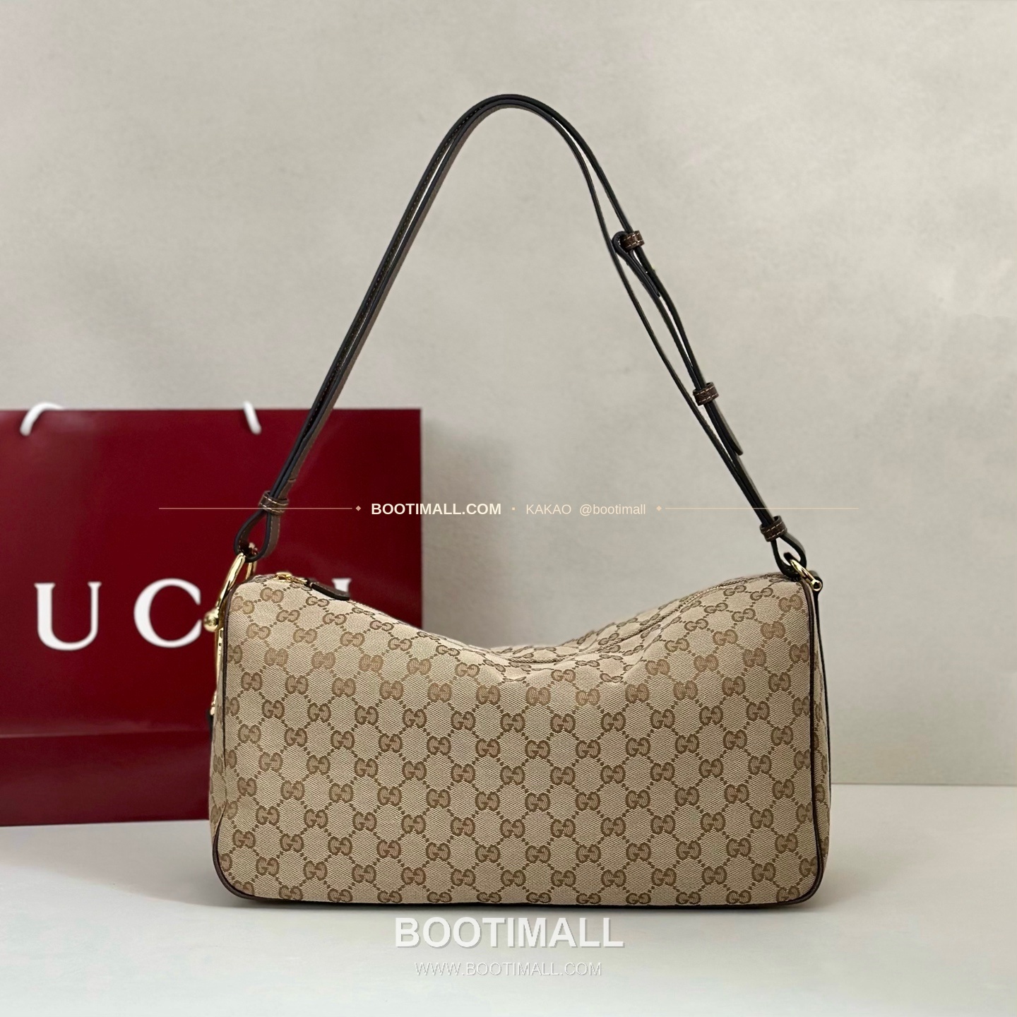 구찌 다크브라운 캔버스 레더 트림 구조 토트백 Gucci Dark Brown Canvas Leather Trim Structured Tote Bag 862530 38cm 1