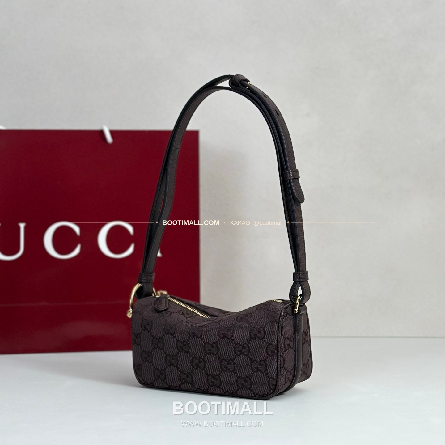 구찌 다크브라운 캔버스 레더 트림 미니 숄더백 Gucci Dark Brown Canvas Leather Trim Mini Shoulder Bag 860784 19.5cm 2