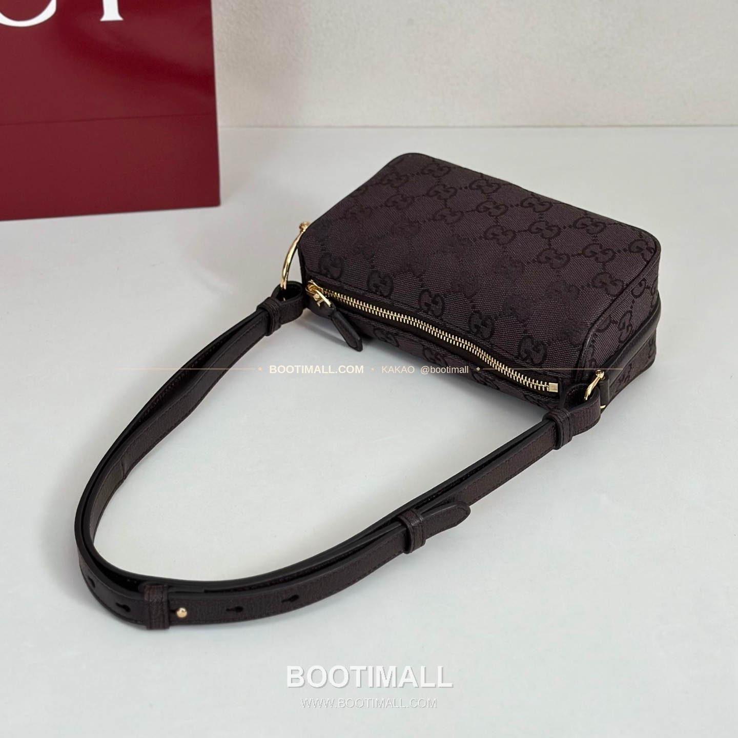 구찌 다크브라운 캔버스 레더 트림 미니 숄더백 Gucci Dark Brown Canvas Leather Trim Mini Shoulder Bag 860784 19.5cm 7