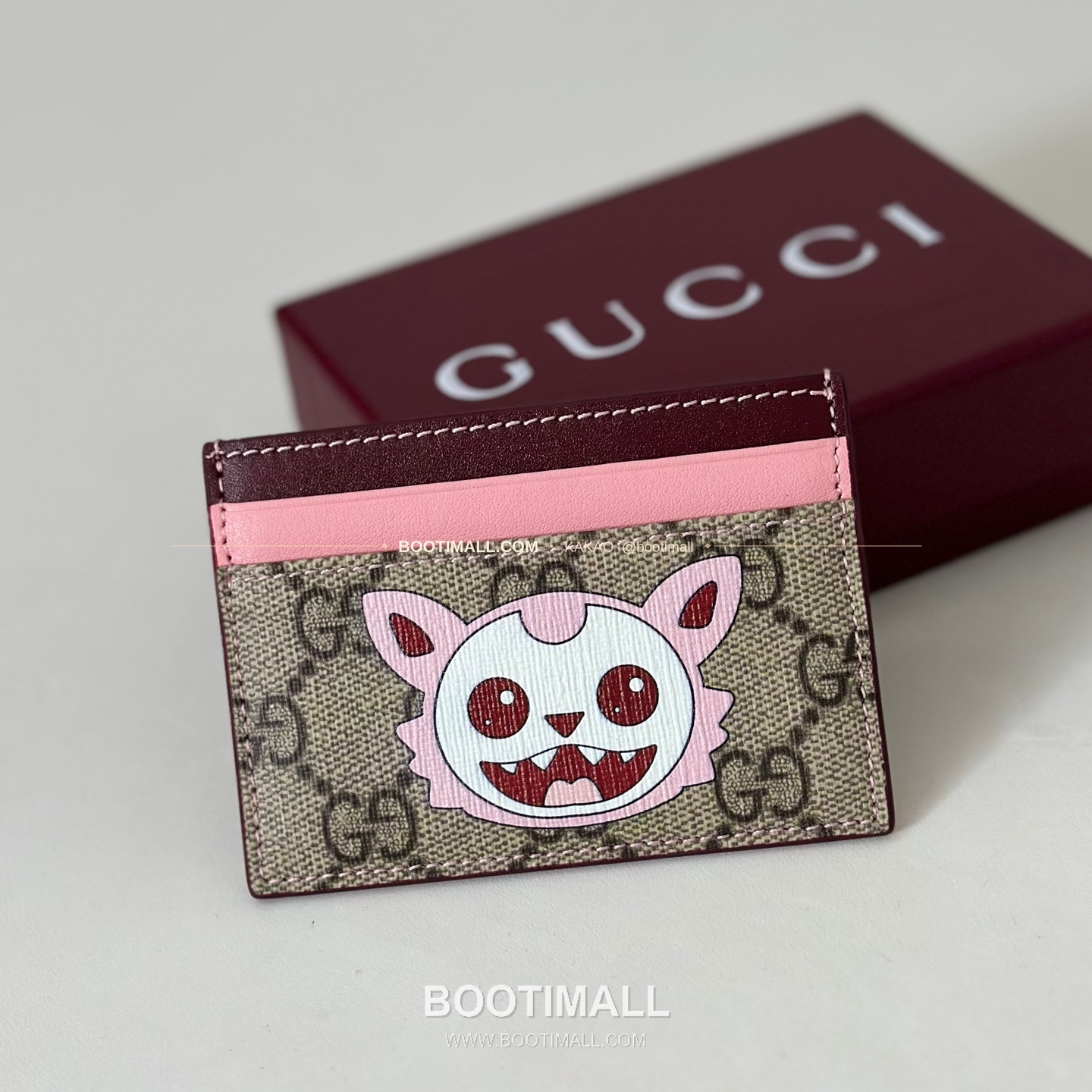 구찌 핑크 프린트 코팅 캔버스 Clumsy 캐릭터 미니 카드 지갑 Gucci Pink Print Coated Canvas Clumsy Character Mini Card Wallet 855373 10cm 1