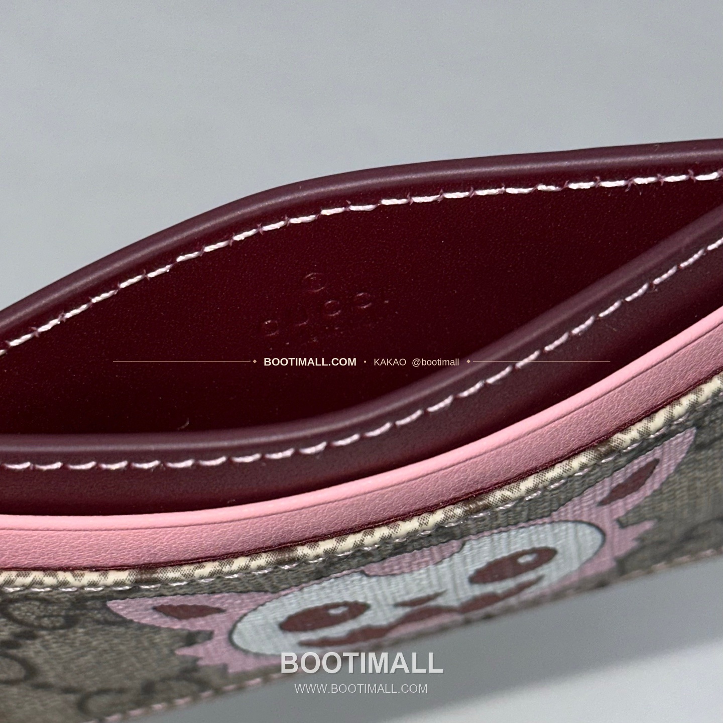 구찌 핑크 프린트 코팅 캔버스 Clumsy 캐릭터 미니 카드 지갑 Gucci Pink Print Coated Canvas Clumsy Character Mini Card Wallet 855373 10cm 3