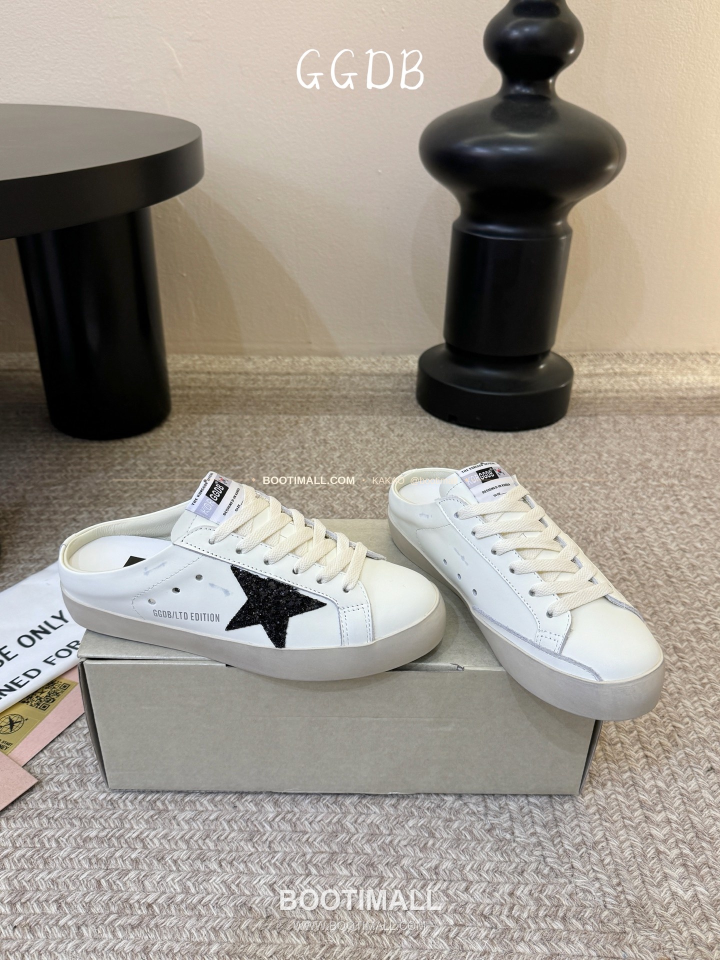 골든구스 2025SS 빈티지 디스트레스드 레더 로우탑 스니커즈 Golden Goose 2025 SS Distressed Leather Low Top Black Sneakers 3.5cm 4