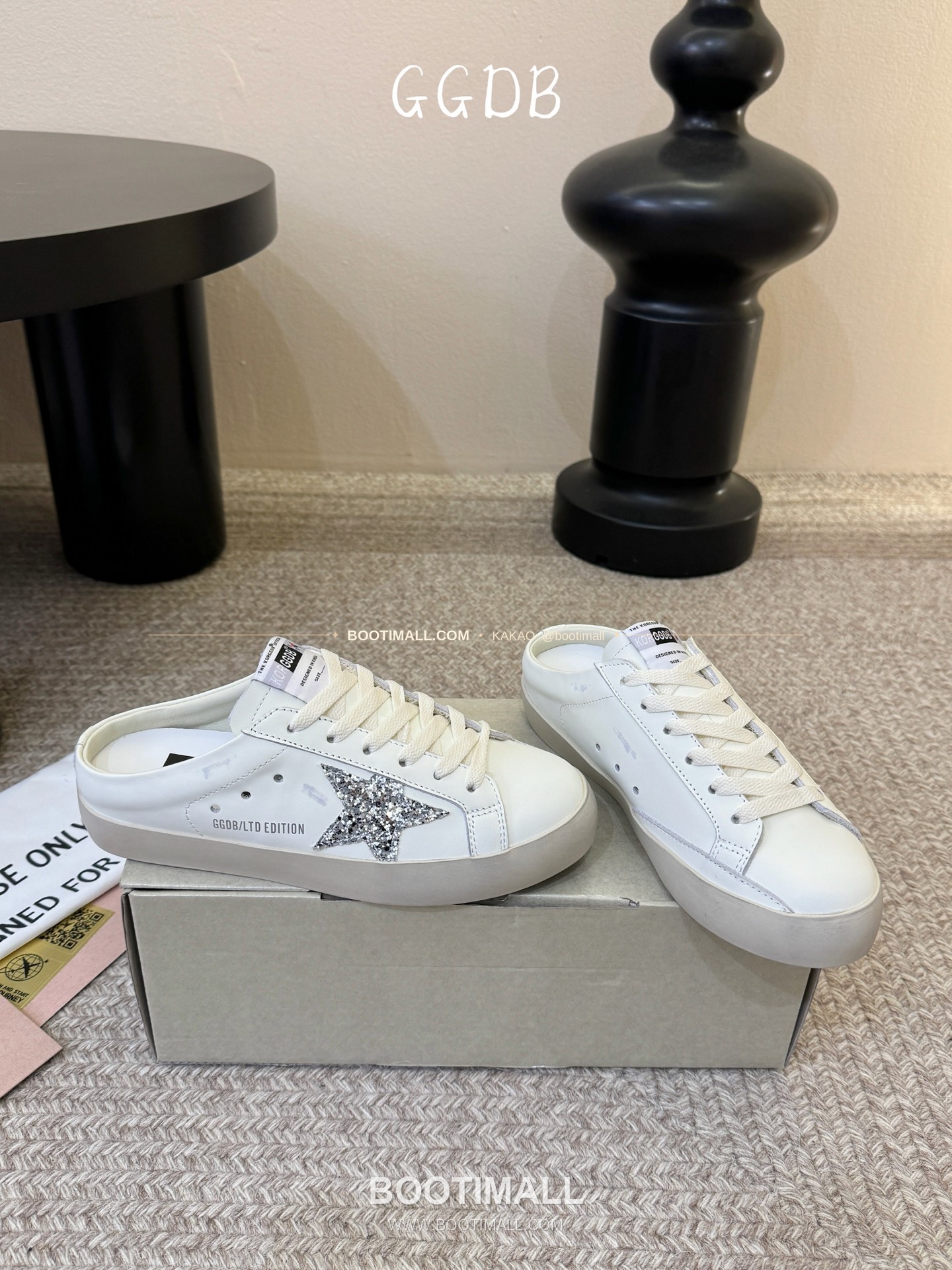 골든구스 2025SS 빈티지 디스트레스드 레더 로우탑 스니커즈 Golden Goose 2025 SS Distressed Leather Low Top Black Sneakers 3.5cm 4