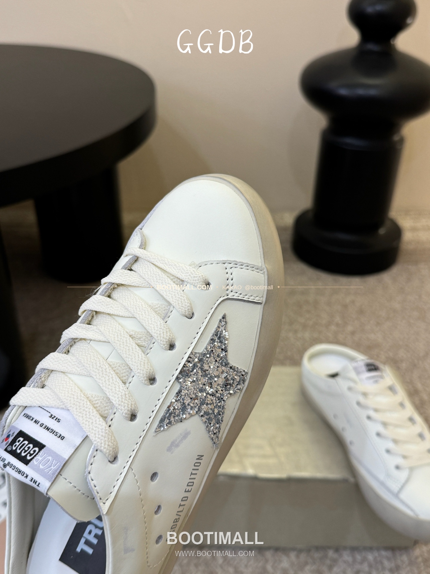 골든구스 2025SS 빈티지 디스트레스드 레더 로우탑 스니커즈 Golden Goose 2025 SS Distressed Leather Low Top Black Sneakers 3.5cm 7