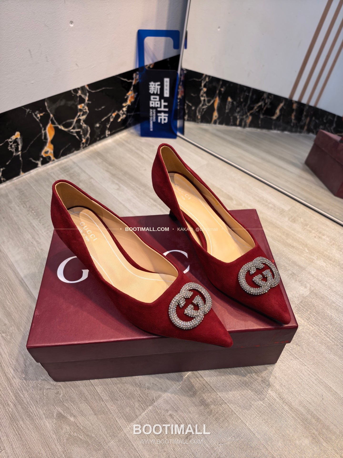 구찌 2026 소가죽 더블G 크리스탈 포인티드토 펌프스 Gucci 2026 Cow Leather Double G Crystal Pointed Toe Black Pumps 5.5cm 2