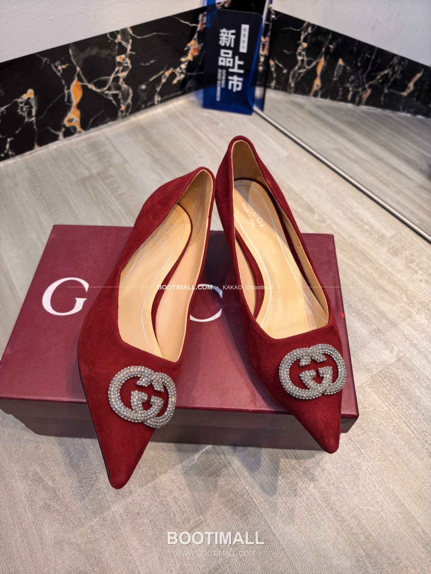 구찌 2026 소가죽 더블G 크리스탈 포인티드토 펌프스 Gucci 2026 Cow Leather Double G Crystal Pointed Toe Black Pumps 5.5cm 7