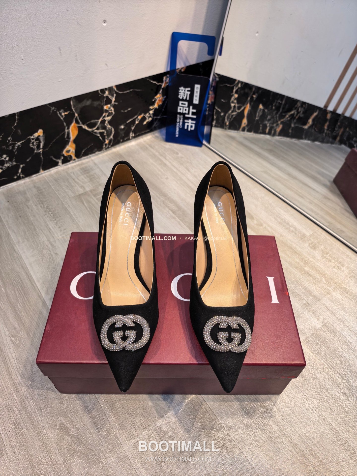 구찌 2026 소가죽 더블G 크리스탈 포인티드토 펌프스 Gucci 2026 Cow Leather Double G Crystal Pointed Toe Black Pumps 5.5cm 1