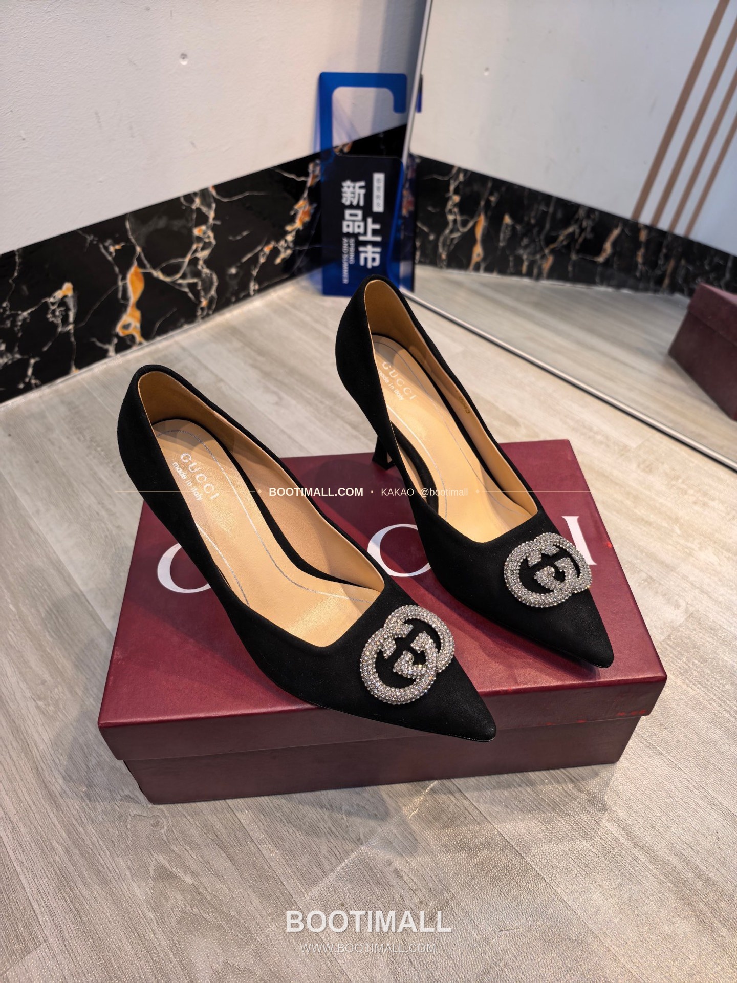 구찌 2026 소가죽 더블G 크리스탈 포인티드토 펌프스 Gucci 2026 Cow Leather Double G Crystal Pointed Toe Black Pumps 5.5cm 2