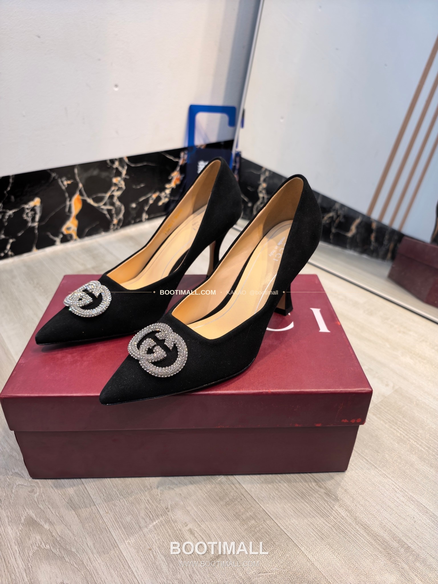 구찌 2026 소가죽 더블G 크리스탈 포인티드토 펌프스 Gucci 2026 Cow Leather Double G Crystal Pointed Toe Black Pumps 5.5cm 3