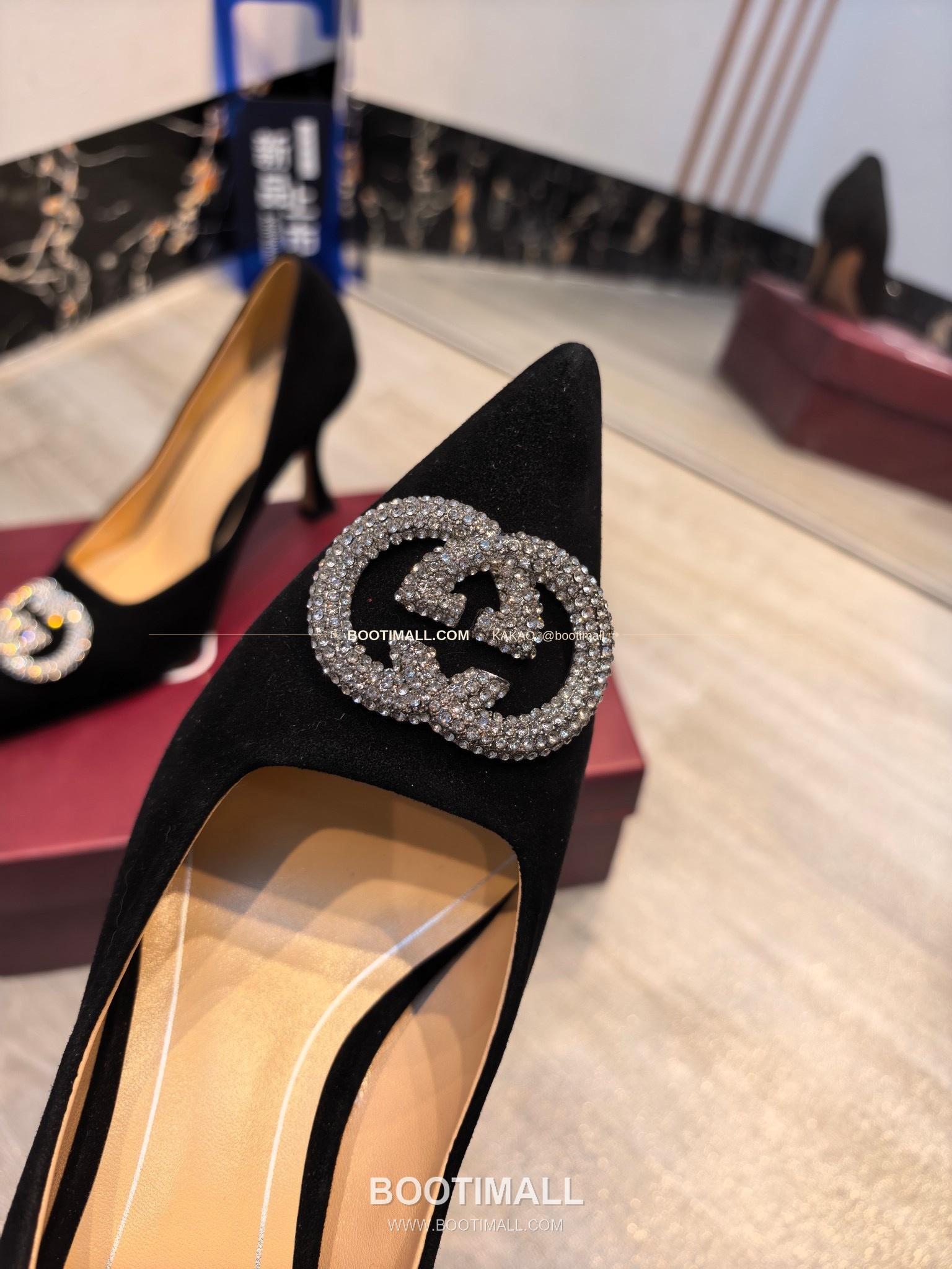 구찌 2026 소가죽 더블G 크리스탈 포인티드토 펌프스 Gucci 2026 Cow Leather Double G Crystal Pointed Toe Black Pumps 5.5cm 4