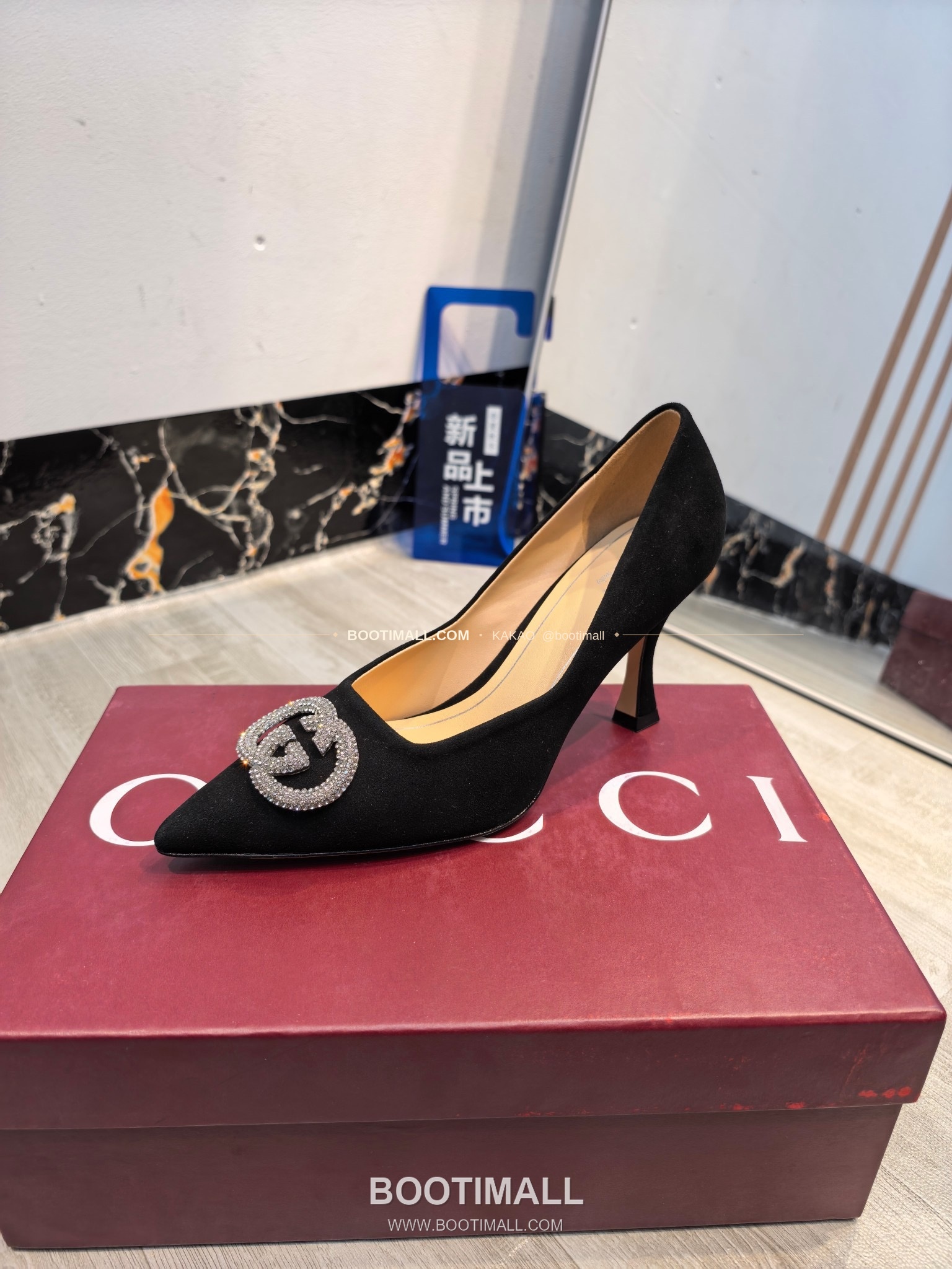 구찌 2026 소가죽 더블G 크리스탈 포인티드토 펌프스 Gucci 2026 Cow Leather Double G Crystal Pointed Toe Black Pumps 5.5cm 6