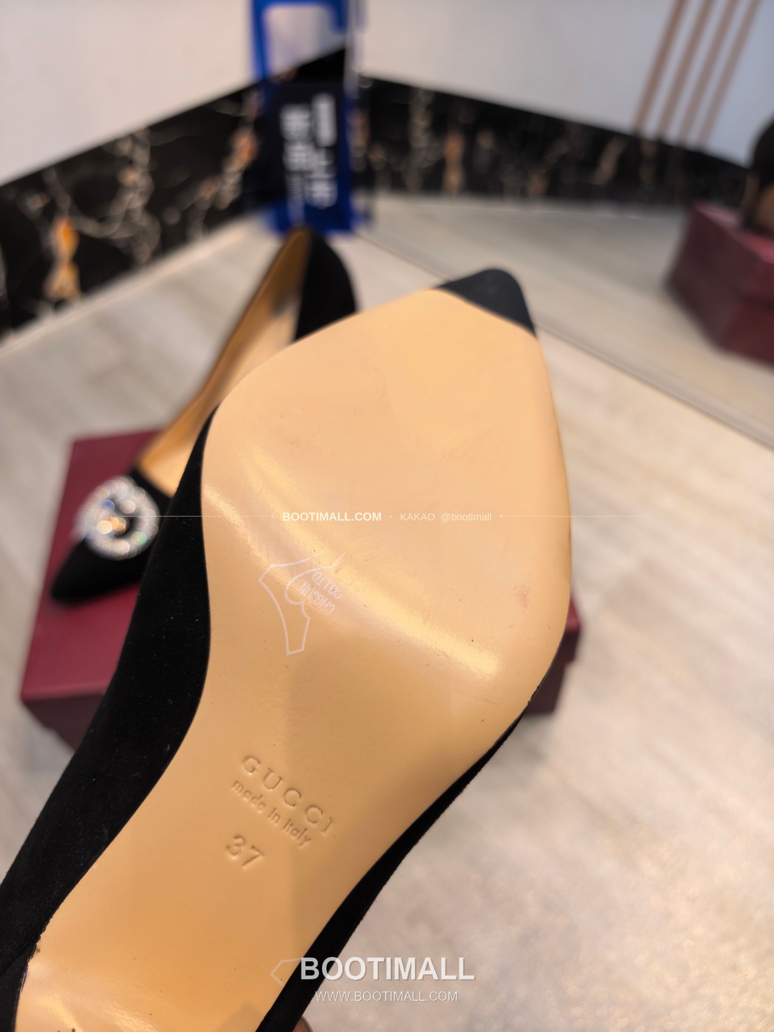 구찌 2026 소가죽 더블G 크리스탈 포인티드토 펌프스 Gucci 2026 Cow Leather Double G Crystal Pointed Toe Black Pumps 5.5cm 9