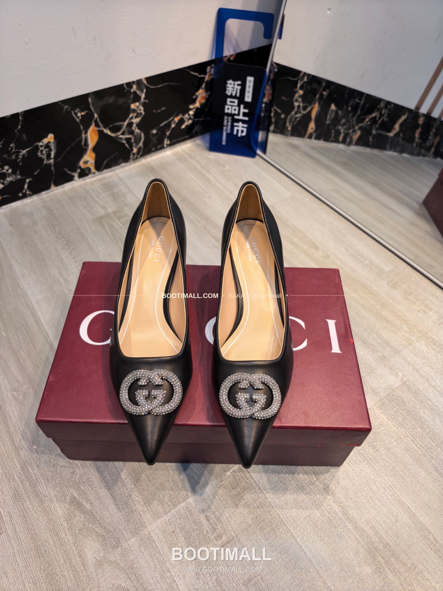 구찌 2026 소가죽 더블G 크리스탈 포인티드토 펌프스 Gucci 2026 Cow Leather Double G Crystal Pointed Toe Black Pumps 5.5cm 1